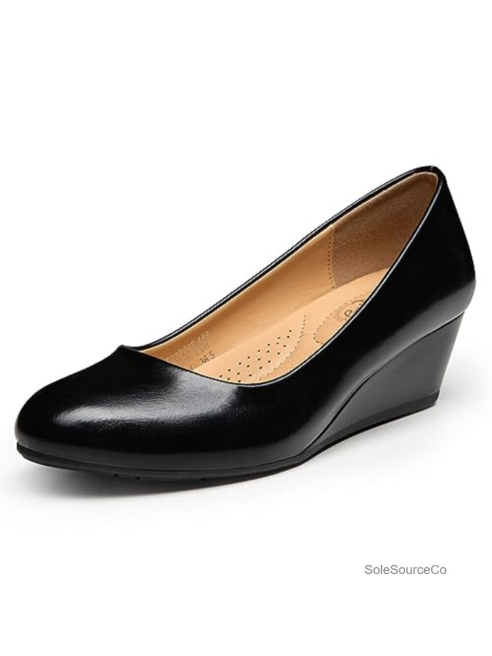 Women's Wedge Heels Round Toe Mid Heel PU Comfortable Closed Toe Dress Pumps